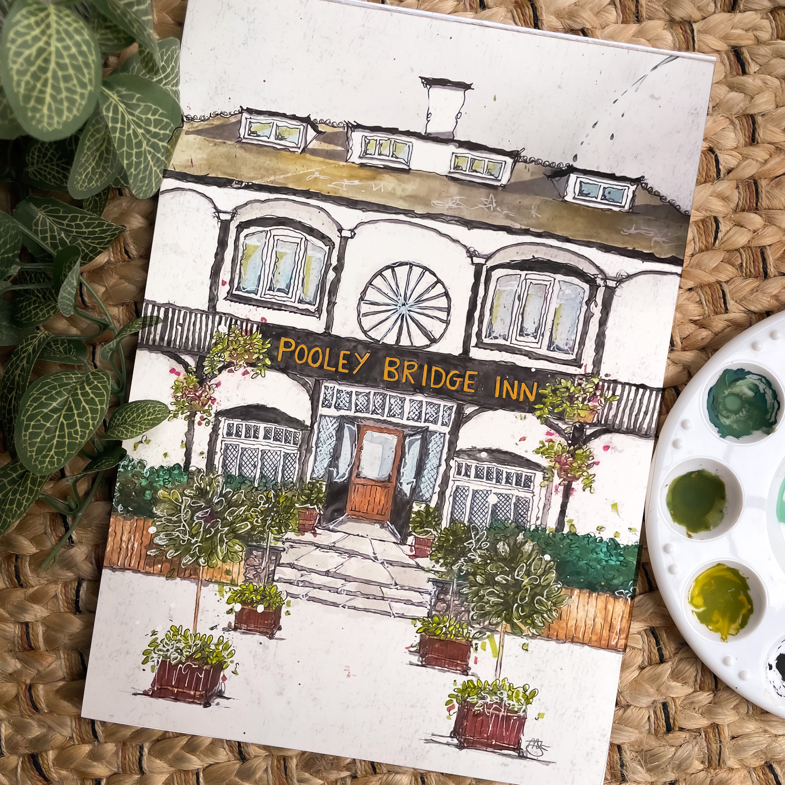 The Pooley Bridge Inn through Ink and Watercolour
